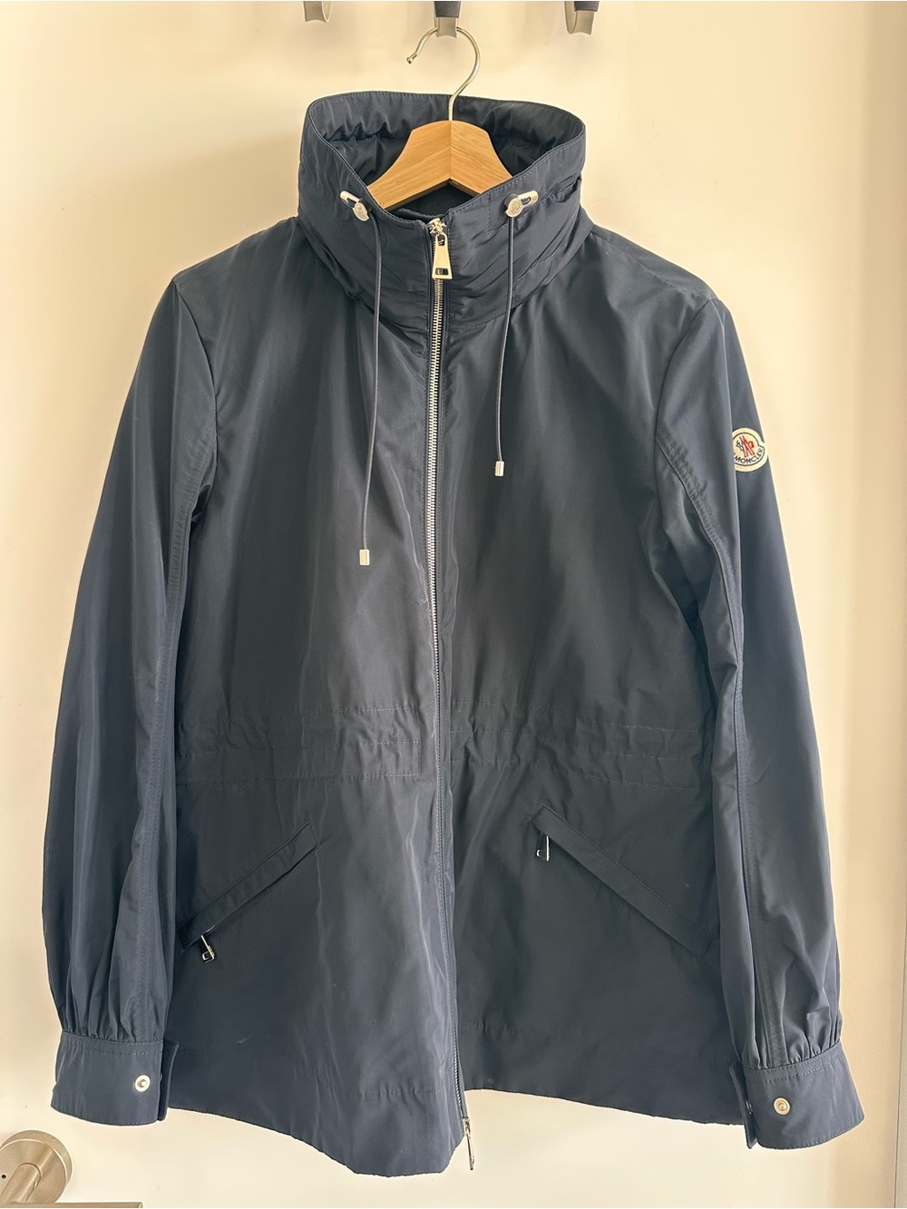 Moncler Enet Navy Technical Twill Hooded Jacket Size 2